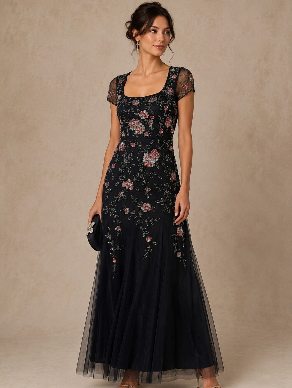 Adrianna Papell Beaded Floral Mesh Mermaid Gown NWT Size 0 | MSRP $299
